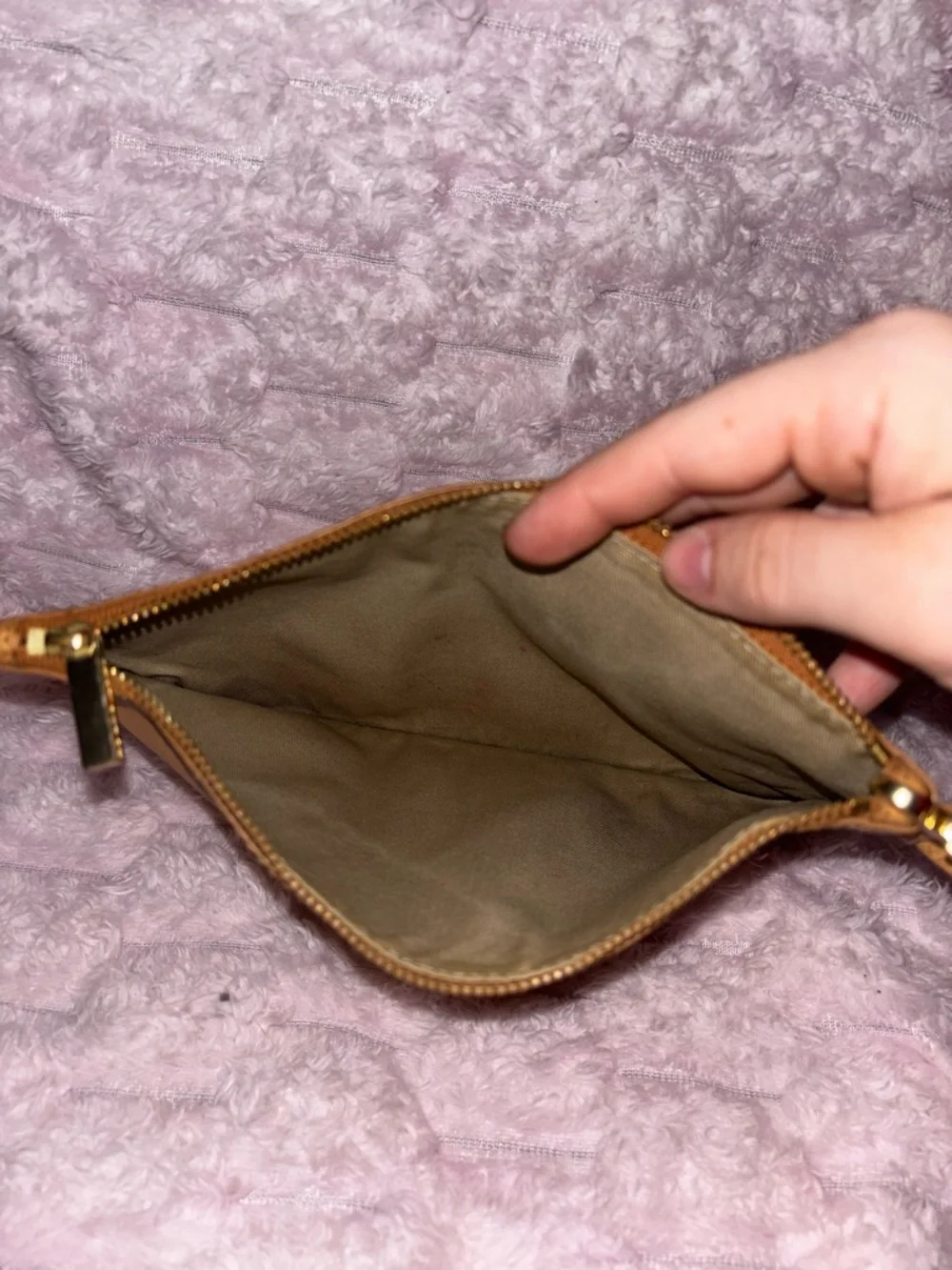 Tory Burch Caramel Leather Wristlet Clutch